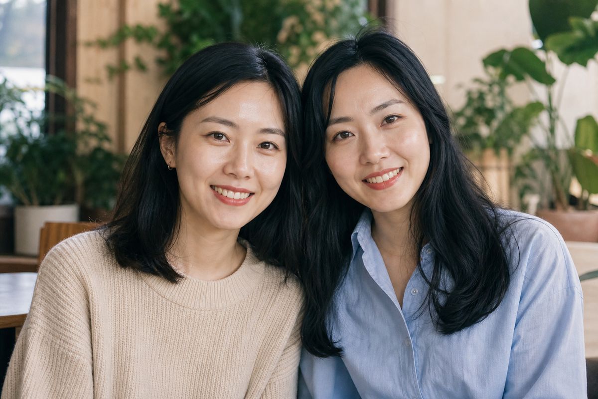 两位女士见面后的合影演示